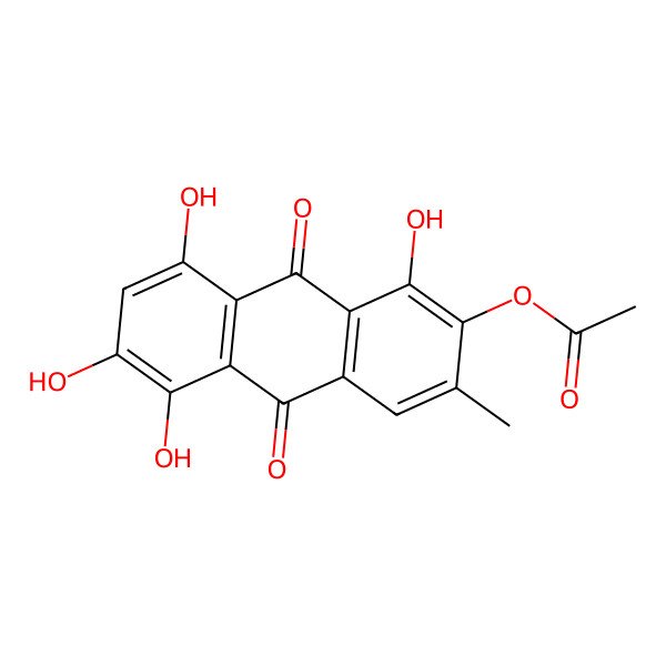 2D Structure of (1,5,6,8-Tetrahydroxy-3-methyl-9,10-dioxoanthracen-2-yl) acetate