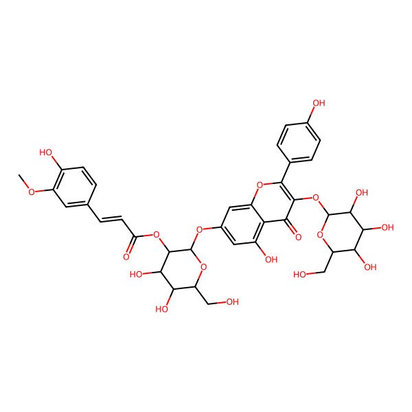 2D Structure of [(2S,3R,4S,5S,6R)-4,5-dihydroxy-2-[5-hydroxy-2-(4-hydroxyphenyl)-4-oxo-3-[(2S,3R,4S,5S,6R)-3,4,5-trihydroxy-6-(hydroxymethyl)oxan-2-yl]oxychromen-7-yl]oxy-6-(hydroxymethyl)oxan-3-yl] (E)-3-(4-hydroxy-3-methoxyphenyl)prop-2-enoate