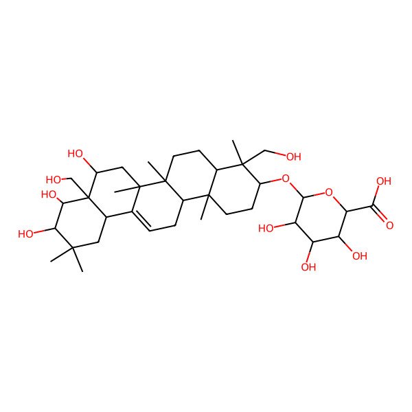 2D Structure of 3,4,5-Trihydroxy-6-[[8,9,10-trihydroxy-4,8a-bis(hydroxymethyl)-4,6a,6b,11,11,14b-hexamethyl-1,2,3,4a,5,6,7,8,9,10,12,12a,14,14a-tetradecahydropicen-3-yl]oxy]oxane-2-carboxylic acid