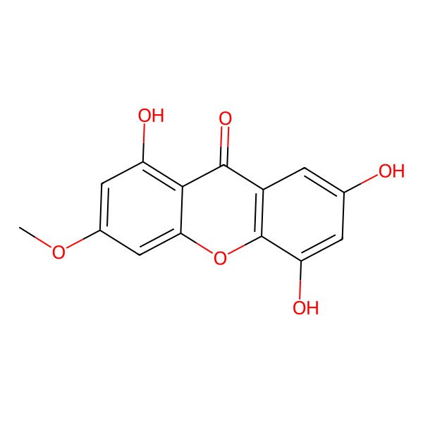2D Structure of 1,5,7-Trihydroxy-3-methoxy xanthone