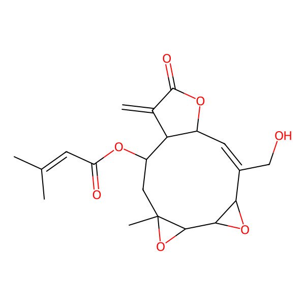 2D Structure of [(1R,2R,4R,6R,7S,9S,10Z,12R)-10-(hydroxymethyl)-4-methyl-15-methylidene-14-oxo-5,8,13-trioxatetracyclo[10.3.0.04,6.07,9]pentadec-10-en-2-yl] 3-methylbut-2-enoate