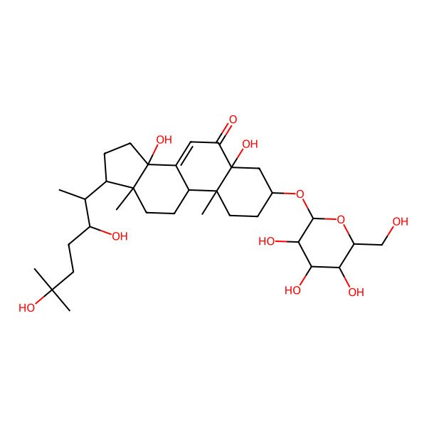 2D Structure of 17-(3,6-Dihydroxy-6-methylheptan-2-yl)-5,14-dihydroxy-10,13-dimethyl-3-[3,4,5-trihydroxy-6-(hydroxymethyl)oxan-2-yl]oxy-1,2,3,4,9,11,12,15,16,17-decahydrocyclopenta[a]phenanthren-6-one