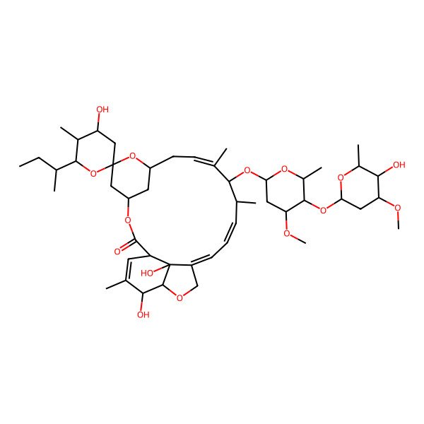 2D Structure of (4'S,5'S,6R,6'R,10E,12S,13S,14E,16E,21R,24S)-6'-butan-2-yl-4',21,24-trihydroxy-12-[(2R,4S,5S,6S)-5-[(2S,4S,5S,6S)-5-hydroxy-4-methoxy-6-methyloxan-2-yl]oxy-4-methoxy-6-methyloxan-2-yl]oxy-5',11,13,22-tetramethylspiro[3,7,19-trioxatetracyclo[15.6.1.14,8.020,24]pentacosa-10,14,16,22-tetraene-6,2'-oxane]-2-one
