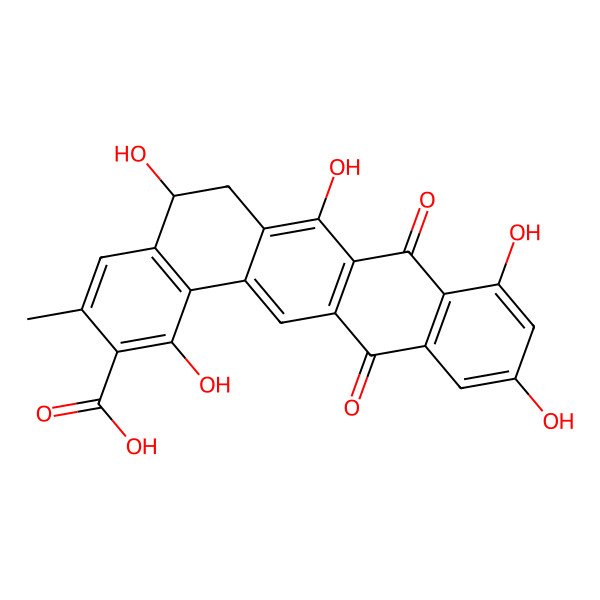 2D Structure of 1,5,7,9,11-Pentahydroxy-3-methyl-8,13-dioxo-5,6-dihydrobenzo[a]tetracene-2-carboxylic acid