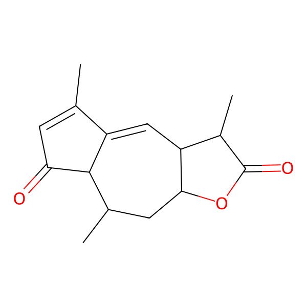 2D Structure of 1,5,8-Trimethyl-1,3a,4,5,5a,9a-hexahydroazuleno[6,5-b]furan-2,6-dione