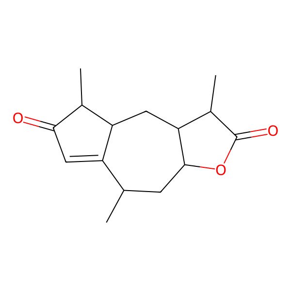 2D Structure of 1,5,8-Trimethyl-1,3a,4,5,8,8a,9,9a-octahydroazuleno[6,5-b]furan-2,7-dione