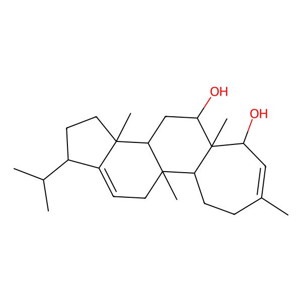 2D Structure of 1,5,8,12-Tetramethyl-15-propan-2-yltetracyclo[9.7.0.02,8.012,16]octadeca-5,16-diene-7,9-diol
