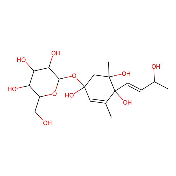 2D Structure of 2-(Hydroxymethyl)-6-[1,4,5-trihydroxy-4-(3-hydroxybut-1-enyl)-3,5-dimethylcyclohex-2-en-1-yl]oxyoxane-3,4,5-triol