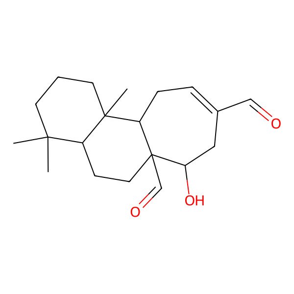 2D Structure of 7-Hydroxy-4,4,11b-trimethyl-1,2,3,4a,5,6,7,8,11,11a-decahydrocyclohepta[a]naphthalene-6a,9-dicarbaldehyde