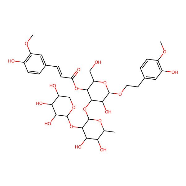 2D Structure of beta-D-Glucopyranoside, 2-(3-hydroxy-4-methoxyphenyl)ethyl O-alpha-L-arabinopyranosyl-(1-->2)-O-6-deoxy-alpha-L-mannopyranosyl-(1-->3)-, 4-[(2E)-3-(4-hydroxy-3-methoxyphenyl)-2-propenoate]