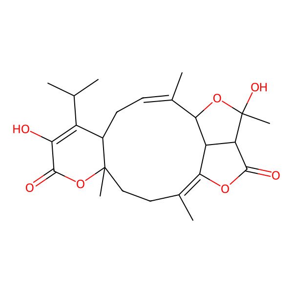 2D Structure of 8,16-Dihydroxy-2,5,13,16-tetramethyl-9-propan-2-yl-6,15,19-trioxatetracyclo[12.5.1.05,10.017,20]icosa-1,8,12-triene-7,18-dione
