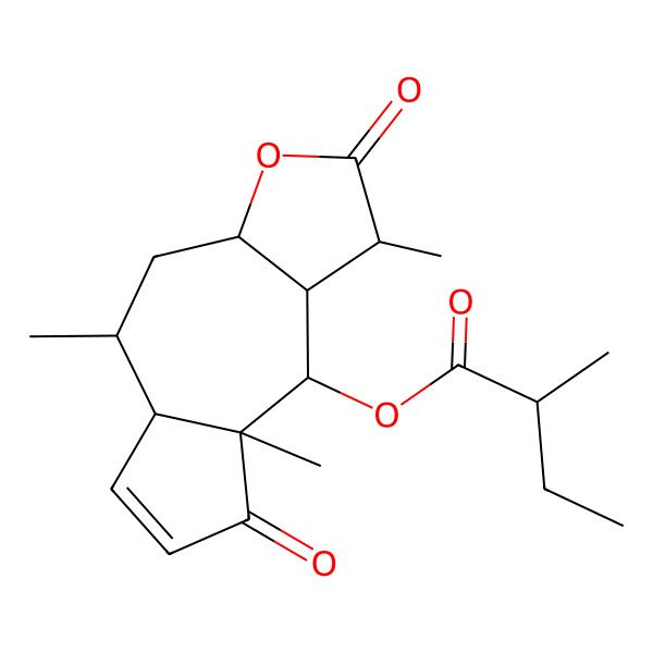 2D Structure of (1,5,8a-trimethyl-2,8-dioxo-3a,4,5,5a,9,9a-hexahydro-1H-azuleno[6,5-b]furan-9-yl) 2-methylbutanoate