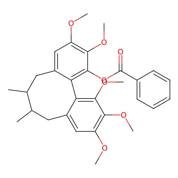 2D Structure of [(9S,10S)-4,5,14,15,16-pentamethoxy-9,10-dimethyl-3-tricyclo[10.4.0.02,7]hexadeca-1(16),2,4,6,12,14-hexaenyl] benzoate