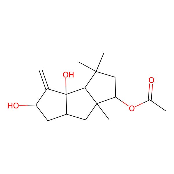 2D Structure of (3b,5-dihydroxy-3,3,7a-trimethyl-4-methylidene-2,3a,5,6,6a,7-hexahydro-1H-cyclopenta[a]pentalen-1-yl) acetate