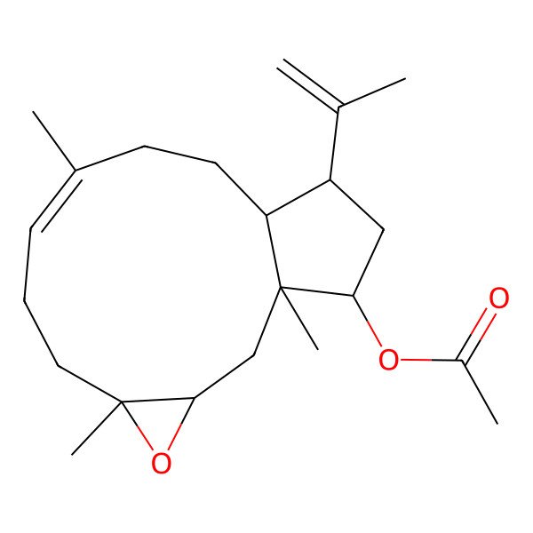 2D Structure of (1,5,9-Trimethyl-13-prop-1-en-2-yl-4-oxatricyclo[10.3.0.03,5]pentadec-8-en-15-yl) acetate