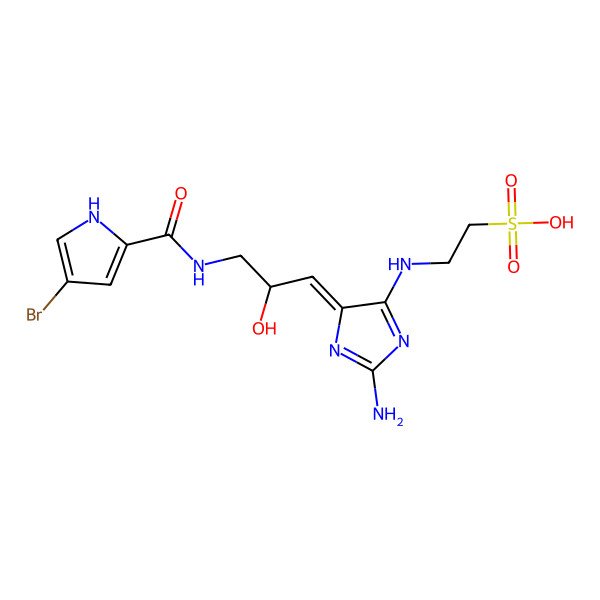 2D Structure of 2-[[(5Z)-2-amino-5-[3-[(4-bromo-1H-pyrrole-2-carbonyl)amino]-2-hydroxypropylidene]imidazol-4-yl]amino]ethanesulfonic acid