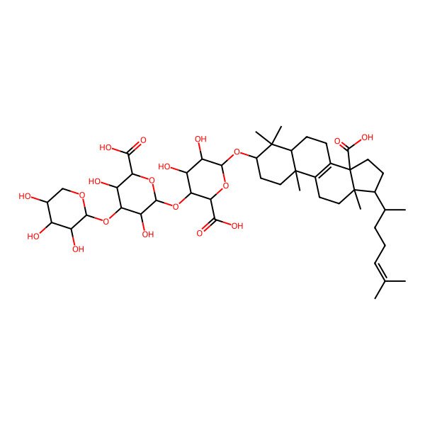 2D Structure of 3-[6-carboxy-3,5-dihydroxy-4-(3,4,5-trihydroxyoxan-2-yl)oxyoxan-2-yl]oxy-6-[[14-carboxy-4,4,10,13-tetramethyl-17-(6-methylhept-5-en-2-yl)-2,3,5,6,7,11,12,15,16,17-decahydro-1H-cyclopenta[a]phenanthren-3-yl]oxy]-4,5-dihydroxyoxane-2-carboxylic acid