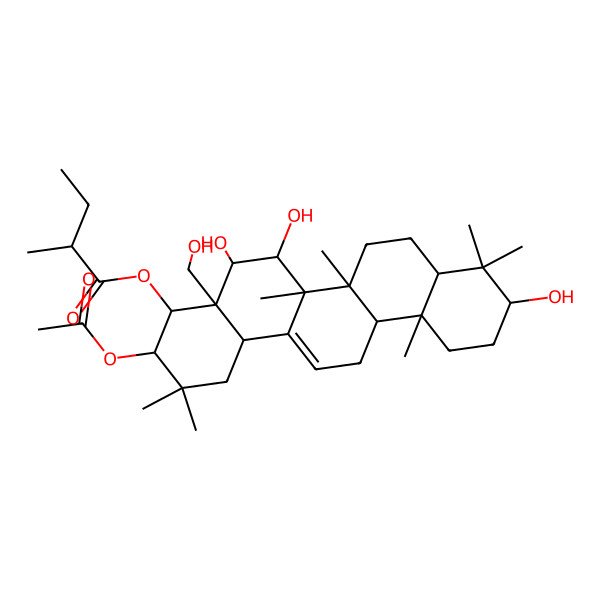 2D Structure of [3-Acetyloxy-5,6,10-trihydroxy-4a-(hydroxymethyl)-2,2,6a,6b,9,9,12a-heptamethyl-1,3,4,5,6,6a,7,8,8a,10,11,12,13,14b-tetradecahydropicen-4-yl] 2-methylbutanoate