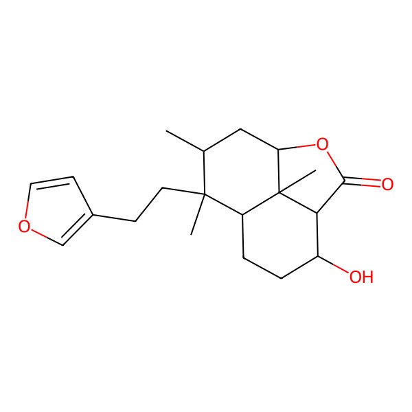 2D Structure of (1R,4S,5S,8R,9S,10R,12R)-9-[2-(furan-3-yl)ethyl]-5-hydroxy-9,10,12-trimethyl-2-oxatricyclo[6.3.1.04,12]dodecan-3-one