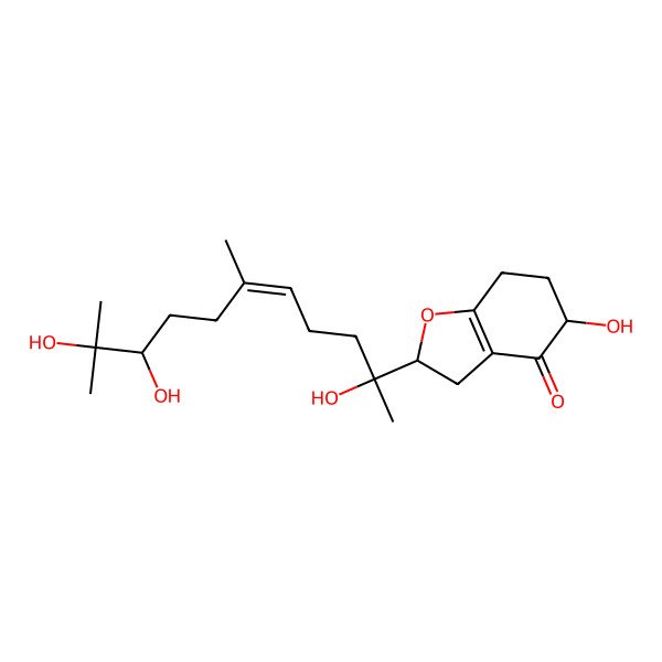 2D Structure of 5-hydroxy-2-(2,9,10-trihydroxy-6,10-dimethylundec-5-en-2-yl)-3,5,6,7-tetrahydro-2H-1-benzofuran-4-one