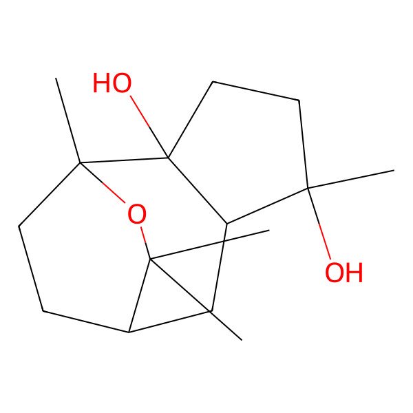 2D Structure of 1,5,9,9-Tetramethyl-10-oxatricyclo[6.2.2.02,6]dodecane-2,5-diol