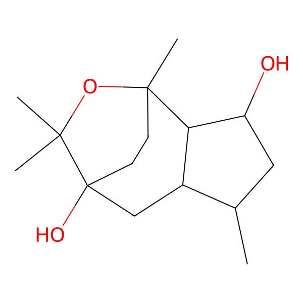 2D Structure of 1,5,9,9-Tetramethyl-10-oxatricyclo[6.2.2.02,6]dodecane-3,8-diol