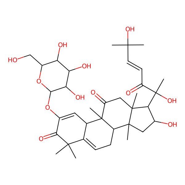 2D Structure of (8S,9R,10S,13R,14S,16R,17R)-17-[(E,2R)-2,6-dihydroxy-6-methyl-3-oxohept-4-en-2-yl]-16-hydroxy-4,4,9,13,14-pentamethyl-2-[(2S,3R,4S,5S,6R)-3,4,5-trihydroxy-6-(hydroxymethyl)oxan-2-yl]oxy-8,10,12,15,16,17-hexahydro-7H-cyclopenta[a]phenanthrene-3,11-dione