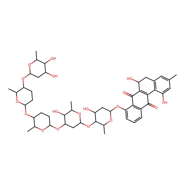 2D Structure of 8-[5-[4-[5-[5-(4,5-Dihydroxy-6-methyloxan-2-yl)oxy-6-methyloxan-2-yl]oxy-6-methyloxan-2-yl]oxy-5-hydroxy-6-methyloxan-2-yl]oxy-4-hydroxy-6-methyloxan-2-yl]oxy-1,6-dihydroxy-3-methyl-5,6-dihydrobenzo[a]anthracene-7,12-dione