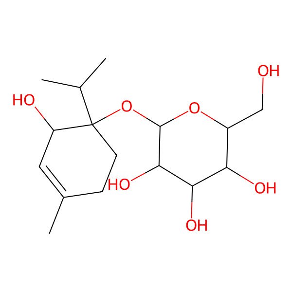 2D Structure of (2R,3S,4S,5R,6S)-2-(hydroxymethyl)-6-(2-hydroxy-4-methyl-1-propan-2-ylcyclohex-3-en-1-yl)oxyoxane-3,4,5-triol