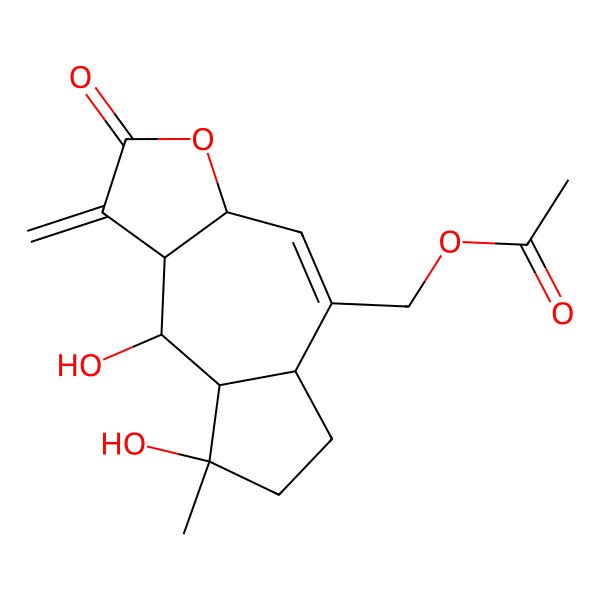 2D Structure of [(3aR,5aS,8R,8aS,9R,9aS)-8,9-dihydroxy-8-methyl-1-methylidene-2-oxo-5a,6,7,8a,9,9a-hexahydro-3aH-azuleno[6,7-b]furan-5-yl]methyl acetate