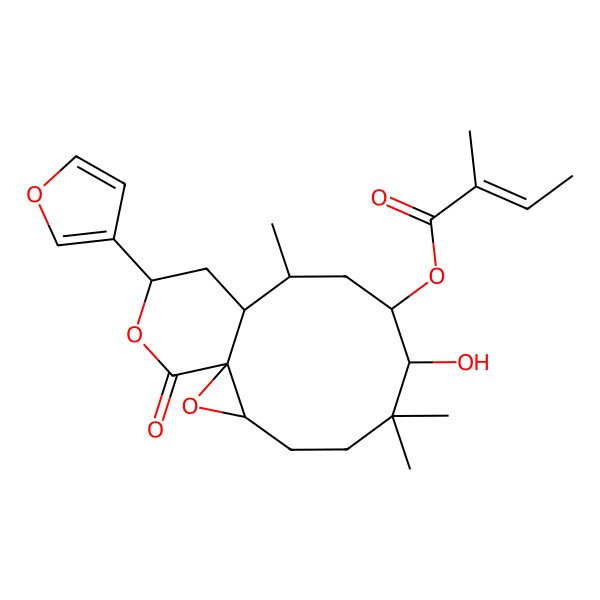 2D Structure of [13-(Furan-3-yl)-7-hydroxy-6,6,10-trimethyl-15-oxo-2,14-dioxatricyclo[9.4.0.01,3]pentadecan-8-yl] 2-methylbut-2-enoate
