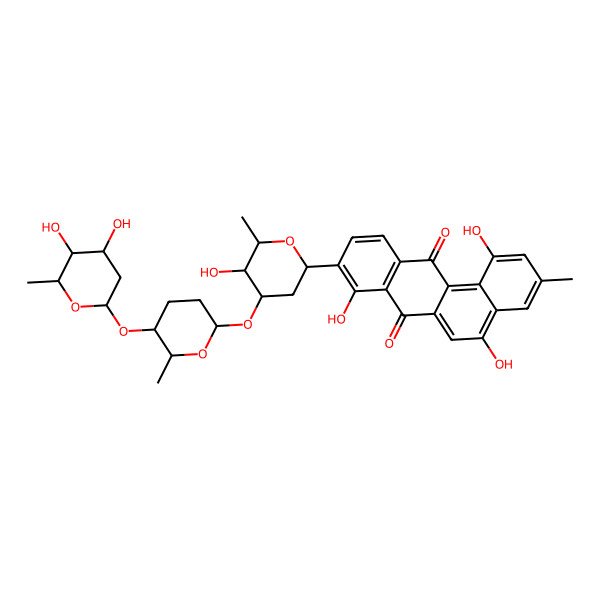 2D Structure of 9-[4-[5-(4,5-Dihydroxy-6-methyloxan-2-yl)oxy-6-methyloxan-2-yl]oxy-5-hydroxy-6-methyloxan-2-yl]-1,5,8-trihydroxy-3-methylbenzo[a]anthracene-7,12-dione