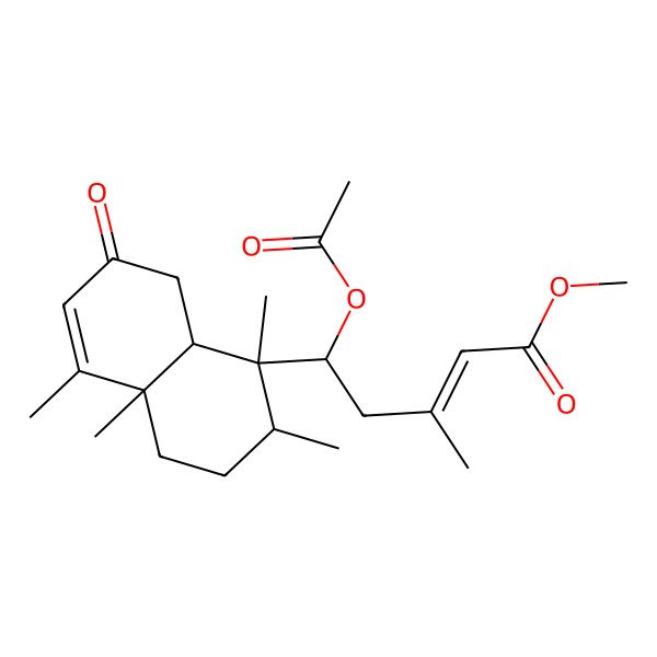 2D Structure of methyl 5-acetyloxy-5-(1,2,4a,5-tetramethyl-7-oxo-3,4,8,8a-tetrahydro-2H-naphthalen-1-yl)-3-methylpent-2-enoate 2D Structure of methyl 5-acetyloxy-5-(1,2,4a,5-tetramethyl-7-oxo-3,4,8,8a-tetrahydro-2H-naphthalen-1-yl)-3-methylpent-2-enoate