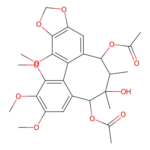 2D Structure of (8-Acetyloxy-9-hydroxy-3,4,5,19-tetramethoxy-9,10-dimethyl-15,17-dioxatetracyclo[10.7.0.02,7.014,18]nonadeca-1(19),2,4,6,12,14(18)-hexaen-11-yl) acetate