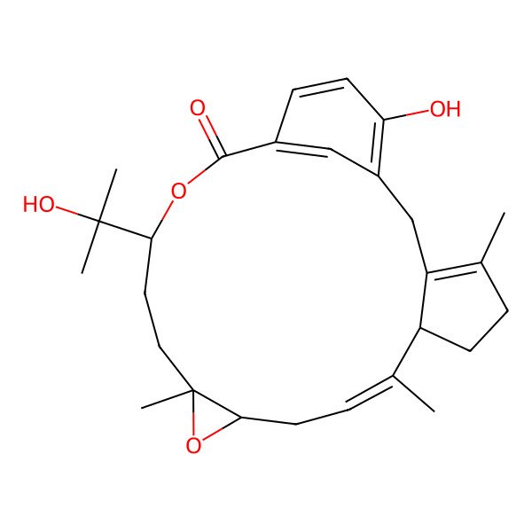 2D Structure of (7R,8E,11S,13S,16S)-22-hydroxy-16-(2-hydroxypropan-2-yl)-4,8,13-trimethyl-12,17-dioxatetracyclo[17.3.1.03,7.011,13]tricosa-1(22),3,8,19(23),20-pentaen-18-one