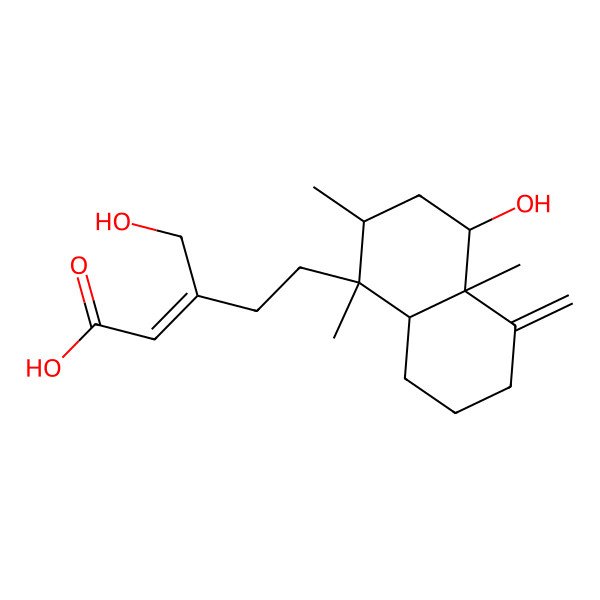 2D Structure of (Z)-5-[(1S,2R,4S,4aR,8aR)-4-hydroxy-1,2,4a-trimethyl-5-methylidene-3,4,6,7,8,8a-hexahydro-2H-naphthalen-1-yl]-3-(hydroxymethyl)pent-2-enoic acid