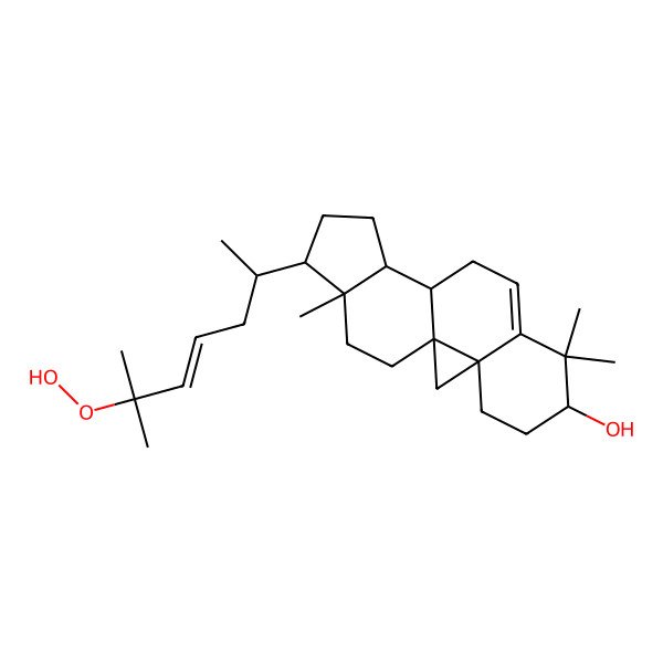 2D Structure of 15-(6-Hydroperoxy-6-methylhept-4-en-2-yl)-7,7,16-trimethylpentacyclo[9.7.0.01,3.03,8.012,16]octadec-8-en-6-ol