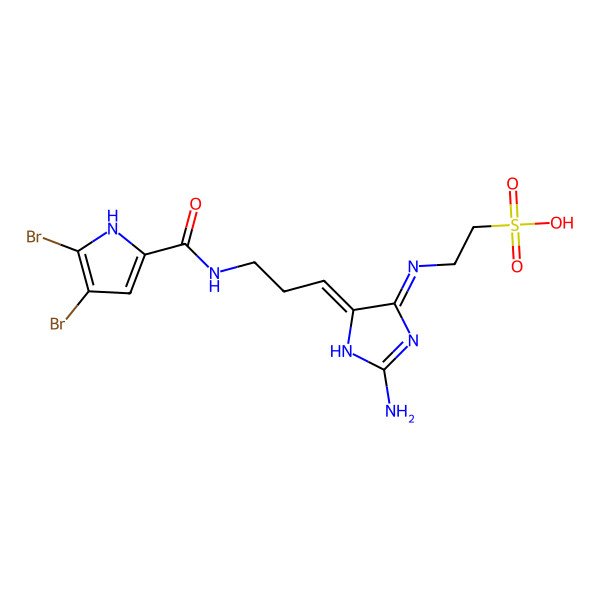 2D Structure of 2-[[2-amino-5-[3-[(4,5-dibromo-1H-pyrrole-2-carbonyl)amino]propylidene]-1H-imidazol-4-ylidene]amino]ethanesulfonic acid