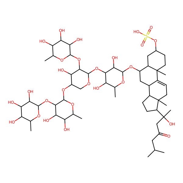 2D Structure of [(3S,6S,8S,10S,13S,14S,17S)-6-[(2R,3R,4S,5R,6R)-4-[(2S,3R,4S,5R)-5-[(2S,3R,4S,5R,6R)-4,5-dihydroxy-6-methyl-3-[(2S,3R,4S,5R,6R)-3,4,5-trihydroxy-6-methyloxan-2-yl]oxyoxan-2-yl]oxy-4-hydroxy-3-[(2S,3R,4S,5S,6R)-3,4,5-trihydroxy-6-methyloxan-2-yl]oxyoxan-2-yl]oxy-3,5-dihydroxy-6-methyloxan-2-yl]oxy-17-[(2S)-2-hydroxy-6-methyl-4-oxoheptan-2-yl]-10,13-dimethyl-2,3,4,5,6,7,8,12,14,15,16,17-dodecahydro-1H-cyclopenta[a]phenanthren-3-yl] hydrogen sulfate