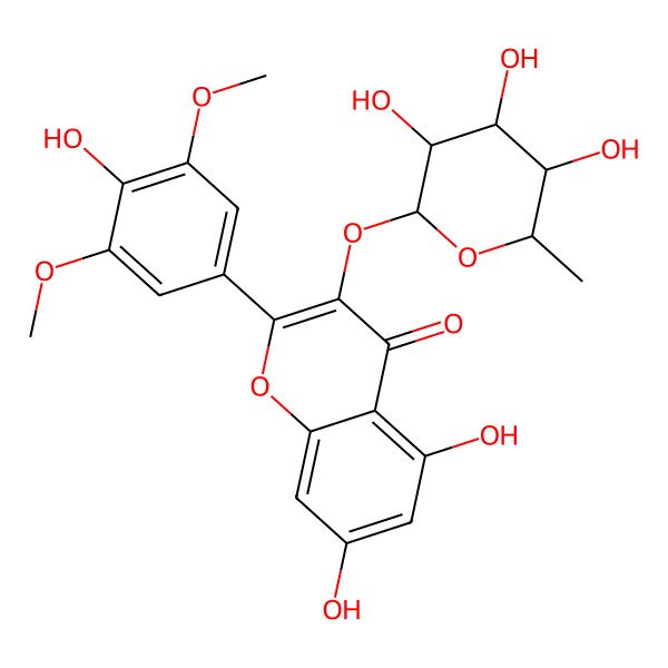 2D Structure of 5,7-Dihydroxy-2-(4-hydroxy-3,5-dimethoxyphenyl)-3-(3,4,5-trihydroxy-6-methyloxan-2-yl)oxychromen-4-one