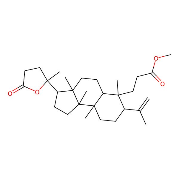 2D Structure of methyl 3-[(3S,3aR,5aR,6S,7S,9aR,9bS)-3a,6,9a,9b-tetramethyl-3-[(2R)-2-methyl-5-oxooxolan-2-yl]-7-prop-1-en-2-yl-2,3,4,5,5a,7,8,9-octahydro-1H-cyclopenta[a]naphthalen-6-yl]propanoate