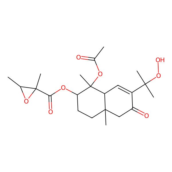 2D Structure of [1-acetyloxy-7-(2-hydroperoxypropan-2-yl)-1,4a-dimethyl-6-oxo-3,4,5,8a-tetrahydro-2H-naphthalen-2-yl] 2,3-dimethyloxirane-2-carboxylate