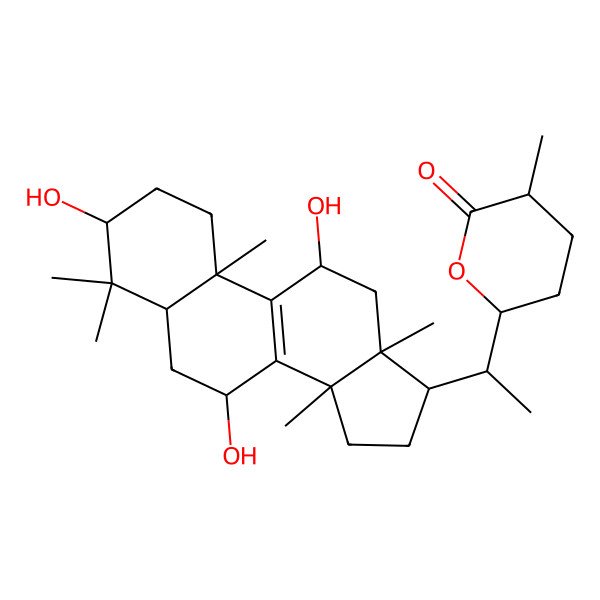 2D Structure of (3R,6S)-3-methyl-6-[(1S)-1-[(3R,5R,7R,10S,11R,13R,14R,17R)-3,7,11-trihydroxy-4,4,10,13,14-pentamethyl-2,3,5,6,7,11,12,15,16,17-decahydro-1H-cyclopenta[a]phenanthren-17-yl]ethyl]oxan-2-one