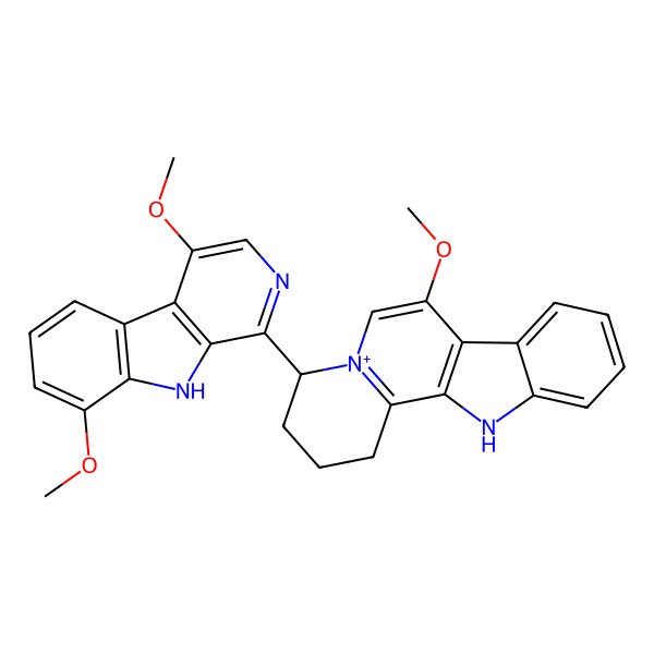 2D Structure of 4-(4,8-dimethoxy-9H-pyrido[3,4-b]indol-1-yl)-7-methoxy-2,3,4,12-tetrahydro-1H-indolo[2,3-a]quinolizin-5-ium
