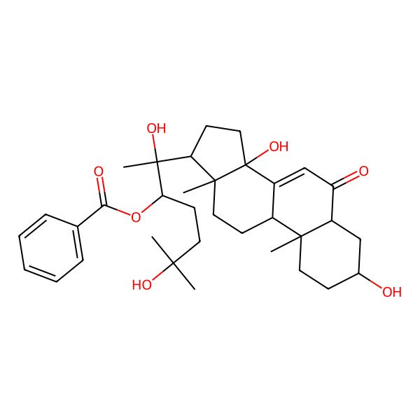 2D Structure of [(2R,3R)-2-[(3S,5R,9R,10R,13R,14S,17S)-3,14-dihydroxy-10,13-dimethyl-6-oxo-2,3,4,5,9,11,12,15,16,17-decahydro-1H-cyclopenta[a]phenanthren-17-yl]-2,6-dihydroxy-6-methylheptan-3-yl] benzoate