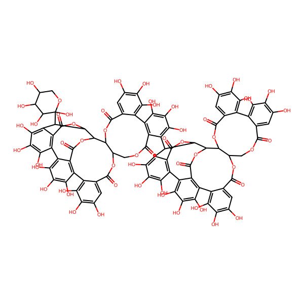 2D Structure of (1S,2S,20S,42S,46S)-7,8,9,12,13,14,25,26,27,30,31,32,35,36,37-pentadecahydroxy-15-[(1S,2S,20S,46R)-7,8,9,12,13,14,25,26,27,30,31,32,35,36,37-pentadecahydroxy-4,17,22,40,44-pentaoxo-3,18,21,41,43-pentaoxanonacyclo[27.13.3.138,42.02,20.05,10.011,16.023,28.033,45.034,39]hexatetraconta-5,7,9,11,13,15,23,25,27,29(45),30,32,34(39),35,37-pentadecaen-46-yl]-46-[(3S,4R,5S)-2,3,4,5-tetrahydroxyoxan-2-yl]-3,18,21,41,43-pentaoxanonacyclo[27.13.3.138,42.02,20.05,10.011,16.023,28.033,45.034,39]hexatetraconta-5,7,9,11(16),12,14,23,25,27,29(45),30,32,34(39),35,37-pentadecaene-4,17,22,40,44-pentone