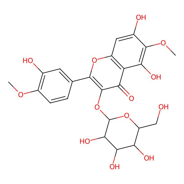 2D Structure of 5,7-dihydroxy-2-(3-hydroxy-4-methoxyphenyl)-6-methoxy-3-[(2S,3R,4S,5S,6R)-3,4,5-trihydroxy-6-(hydroxymethyl)oxan-2-yl]oxychromen-4-one