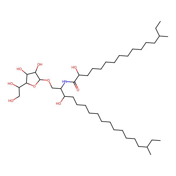 2D Structure of N-[1-[5-(1,2-dihydroxyethyl)-3,4-dihydroxyoxolan-2-yl]oxy-3-hydroxy-16-methyloctadecan-2-yl]-2-hydroxy-14-methylhexadecanamide