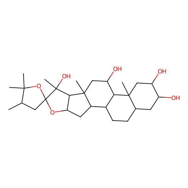 2D Structure of 2',2',3',7,9,13-Hexamethylspiro[5-oxapentacyclo[10.8.0.02,9.04,8.013,18]icosane-6,5'-oxolane]-7,11,15,16-tetrol