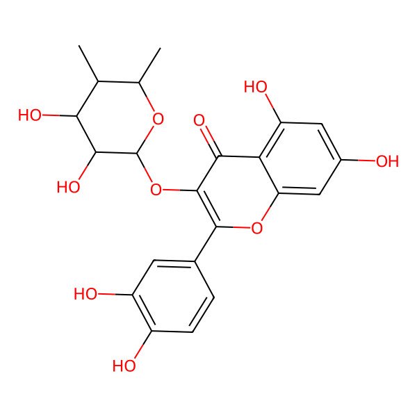 2D Structure of 3-[(2S,3R,4R,5R)-3,4-dihydroxy-5,6-dimethyl-tetrahydropyran-2-yl]oxy-2-(3,4-dihydroxyphenyl)-5,7-dihydroxy-chromen-4-one